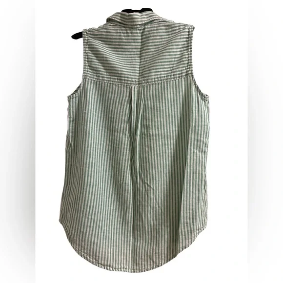 beachlunchlounge collection Linen/Cotton green & white stripe top. Size Small. - Picture 11 of 12